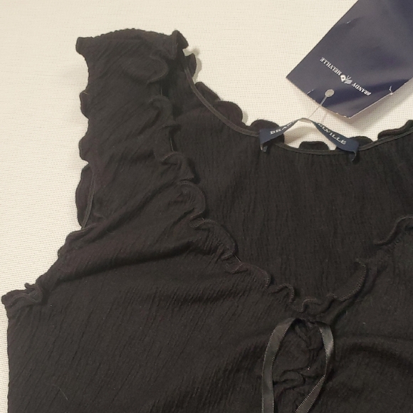 Brandy Melville Black Ruffle Tie-Front Malena Crop Top NWT One Size - Picture 6 of 12